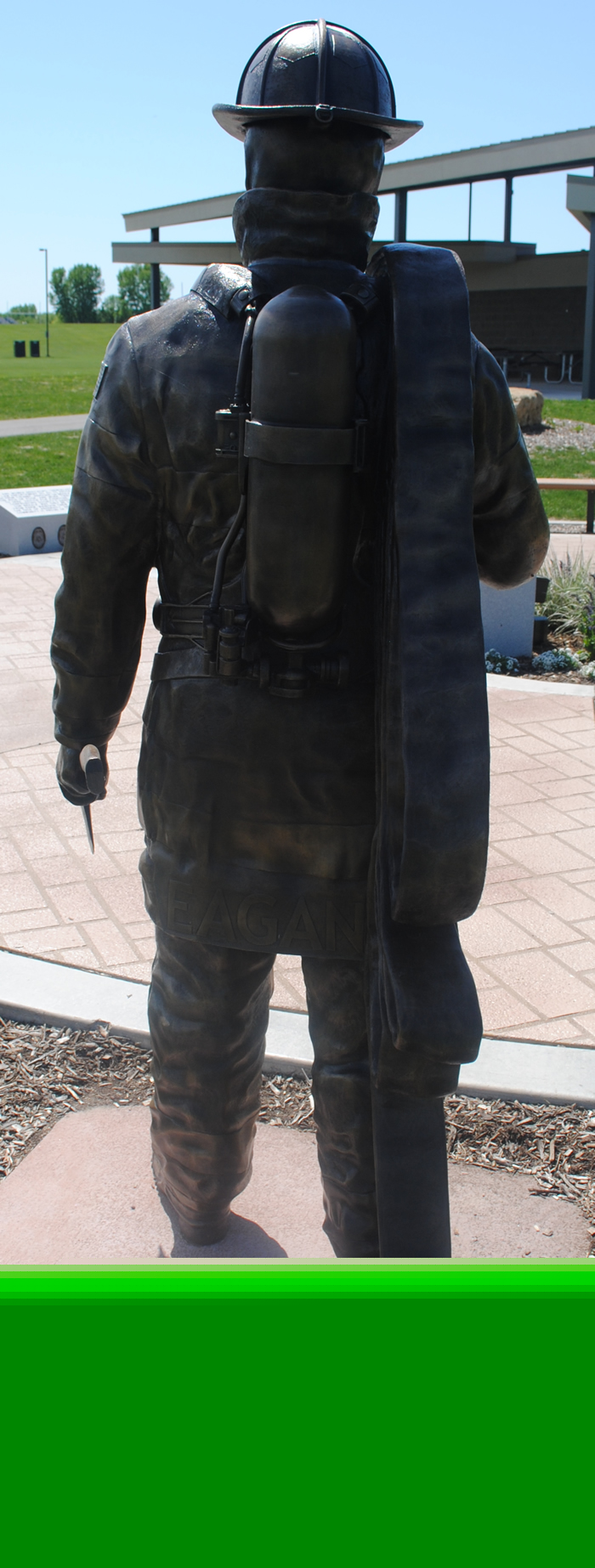 Firefighter statue - rear view